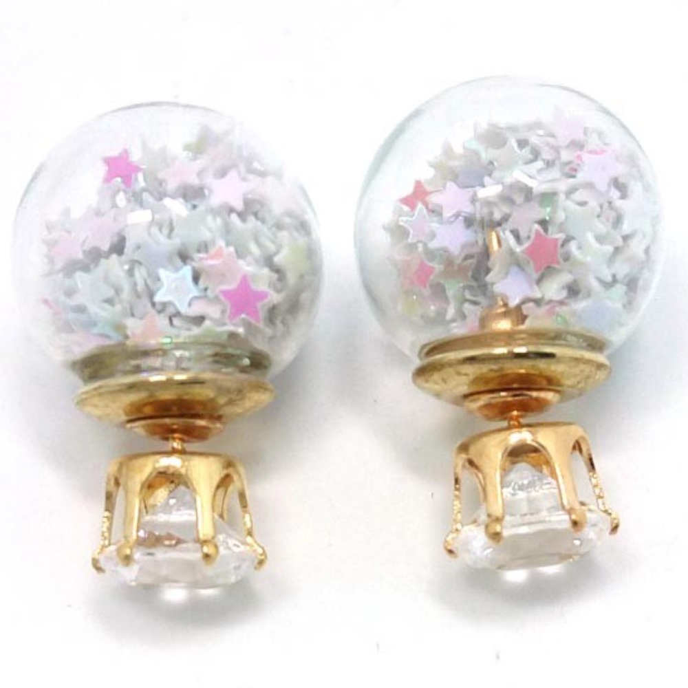 Double Stud Iridescent Heart Confetti Earrings - Picture 1 of 16